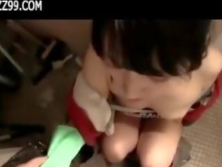 Mosaic: charming cleaner gives geek blowjob in lavatory 01