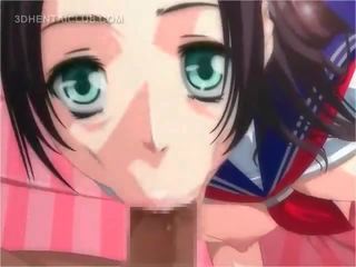 Busty hentai lassie tit and mouth fucking giant cock